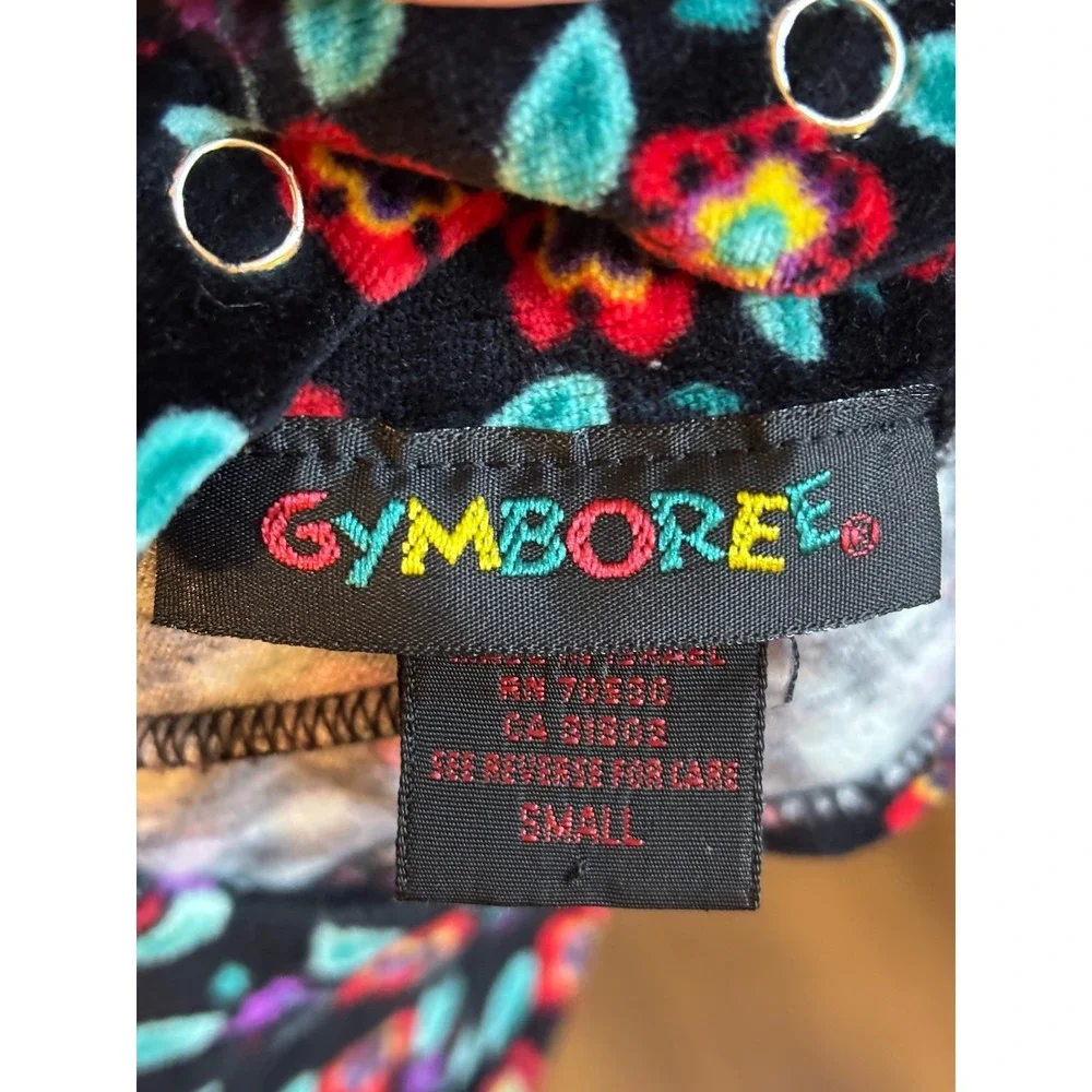 VTG GYMBOREE Floral Black Velour Jumper Dress S 18-24‎ Mo Rainbow Tag Holiday